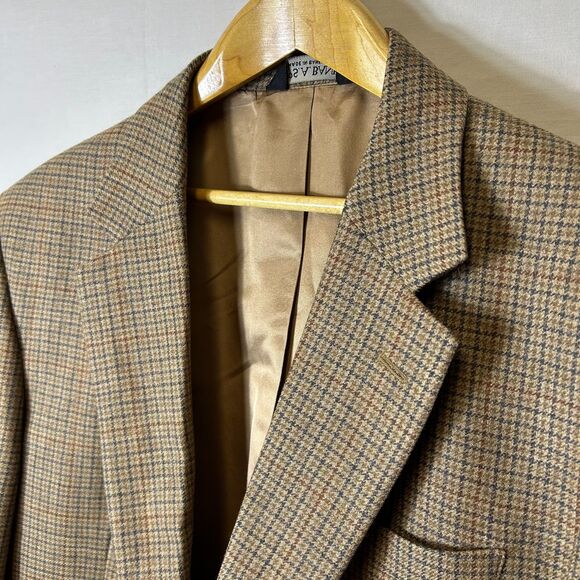 Jos. A. Bank Tan Gray Wine Houndstooth Check Wool 2 Button Sports Coat Size 46R - Picture 3 of 16